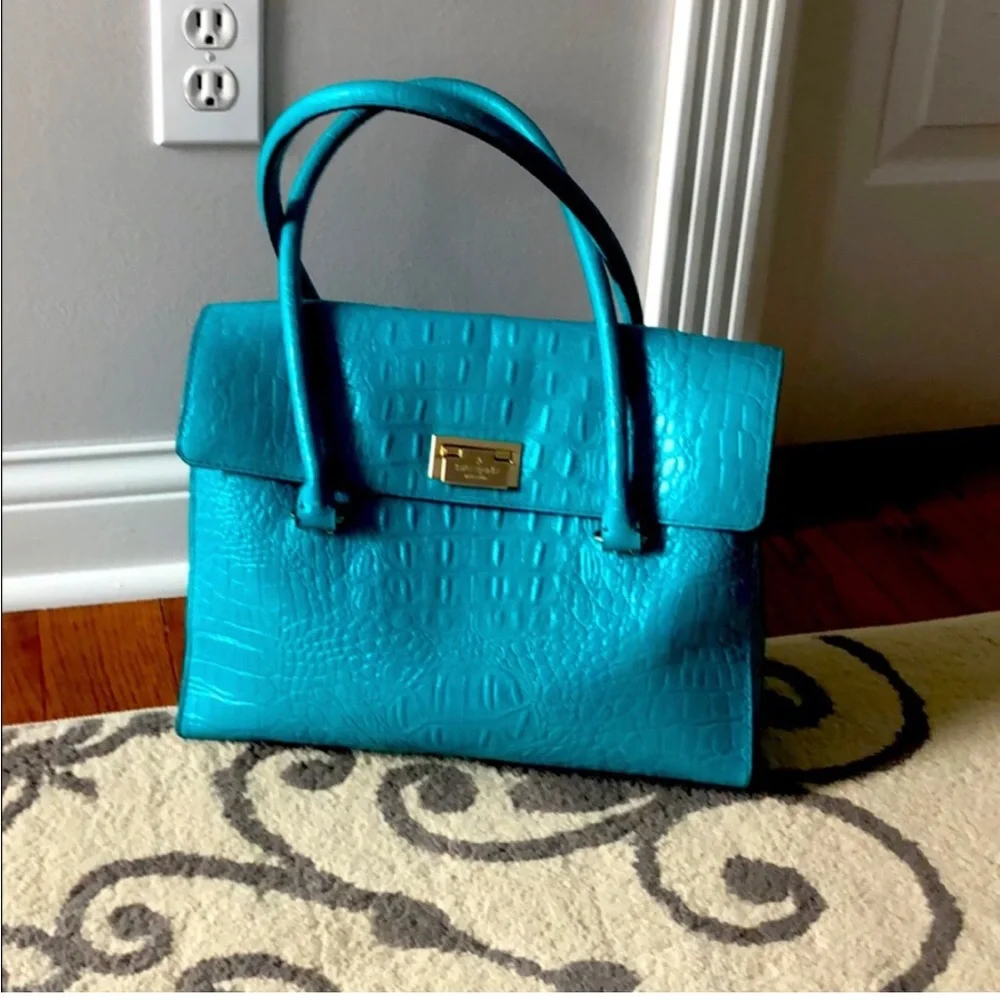 Kate Spade Orchard Valley Sinclair Turquoise Satchel Crocodile Embossed Leather
